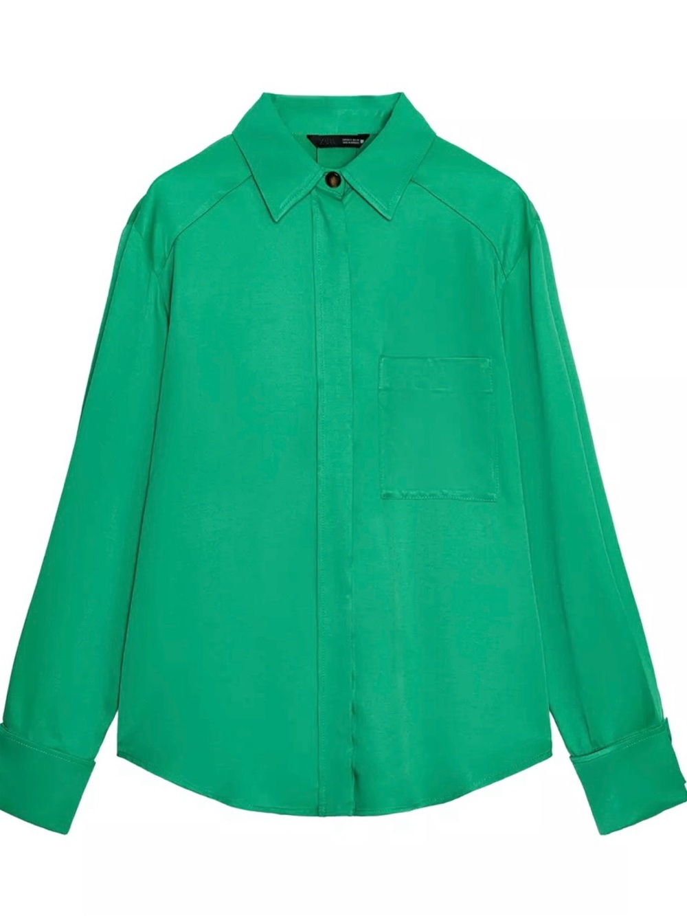 Zara Emerald Green Button-Front Long-Sleeve Shirt